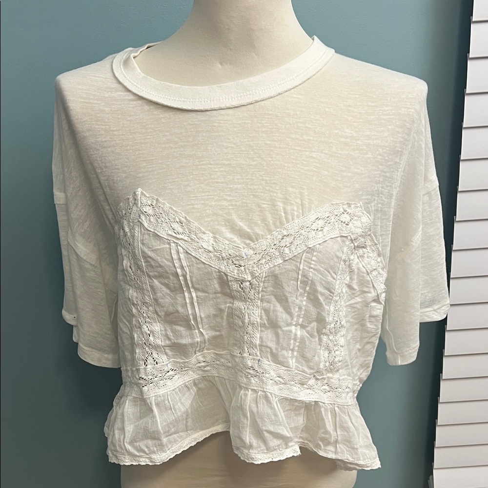 Free people women’s white top side small see through